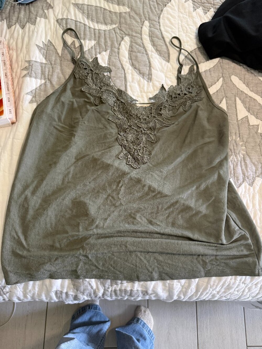 Olive Green Lace detail tank